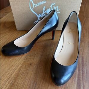 Christian Louboutin Simple Pump 70 Black Leather Heels with Iconic Red Soles